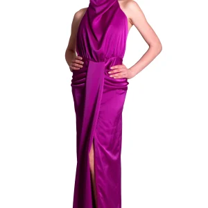 Abito lungo di raso con scollo all'americana META 4