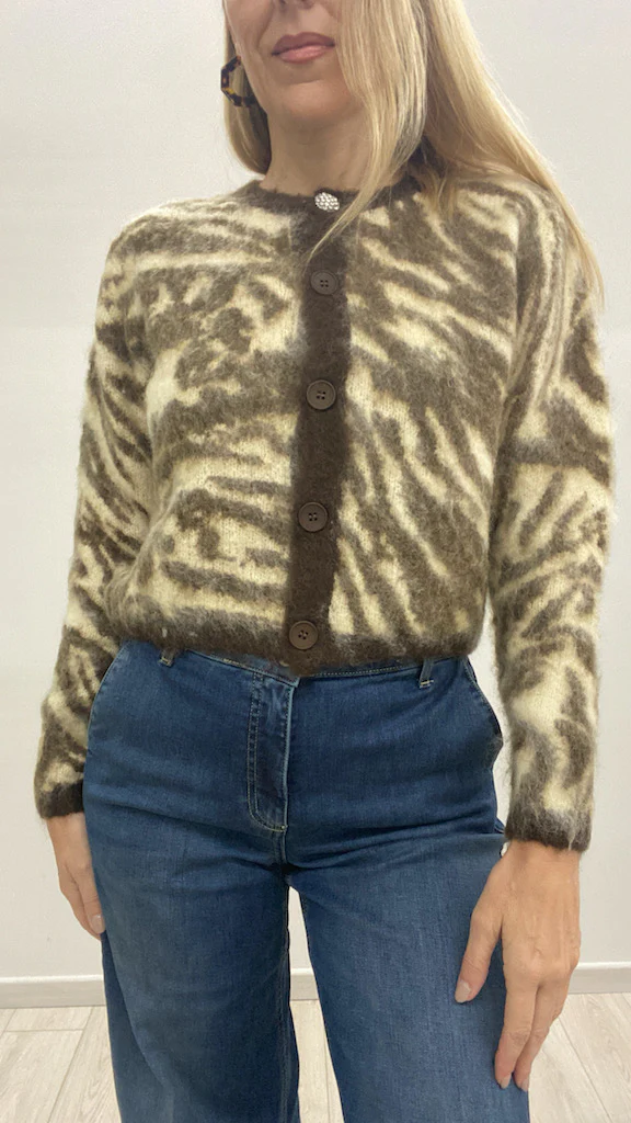 Cardigan Vicolo Fantasia Animalier con Bottone Gioiello - immagine 3