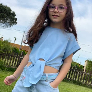 Tshirt corta in cotone Bambina annodare davanti Vicolo Girl Anni 6 e 8