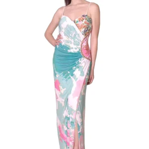 Abito lungo drappeggiato in jersey stampa corallo LOVE TO LOVE Gai Mattiolo