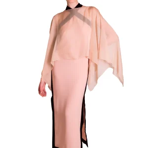 Abito lungo in crepe grezza con finiture a contrasto ALBA CONDE