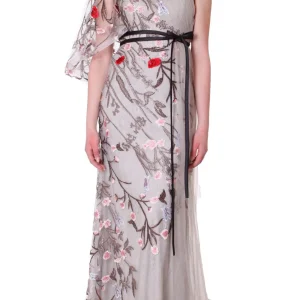 Abito lungo monospalla con ricami floreali FOREVER UNIQUE