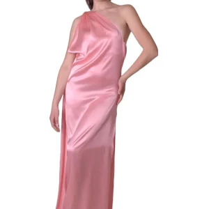 Abito lungo monospalla in raso di seta SABATO