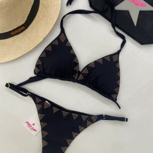 Bikini Donna Pin Up Stars Triangolo e Perizoma Micro Borchie Nero