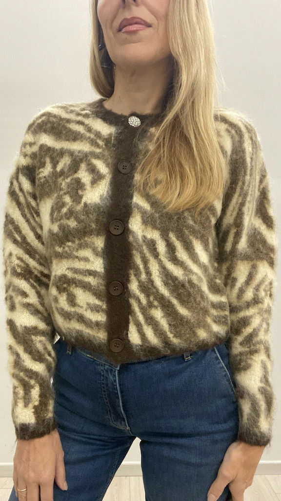 Cardigan Vicolo Fantasia Animalier con Bottone Gioiello - immagine 2
