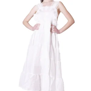 Abito Lungo a balze con pettorina di raso MAURIZIO