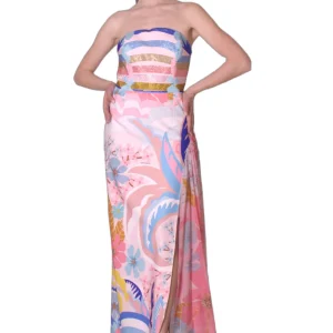 Abito lungo stampato con pannello in georgette LOVE TO LOVE Gai Mattiolo