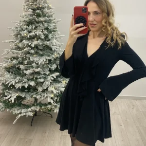 Abito Corto Nero con Volant Vicolo