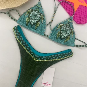 Bikini Donna Pin Up Stars Triangolo e Slip Sgambato Sfere Tribal Sea Verde