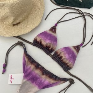 Bikini Donna Pin Up Stars Triangolo Glitter Tie Die e Slip con FIocchi PG070CF