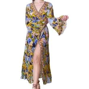 Kaftano lungo incrociato in fantasia floreale CZARINA KAFTANS