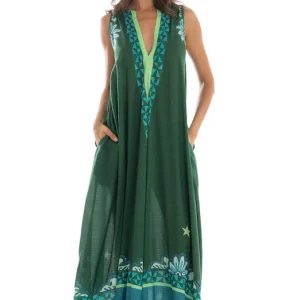 Abito Lungo Scollo V con Ricami Tribal Sea Pin Up Stars