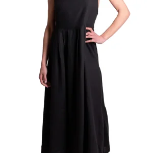 Abito Lungo Misto Lino Dettaglio in pelle MAURIZIO