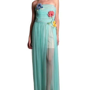 Abito bustier lungo in tulle dettaglio fiori TASSOS