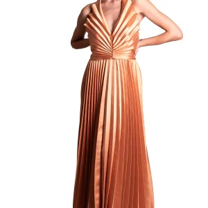 Abito Lungo in mikado Plissè con scollo all'americana  TASSOS