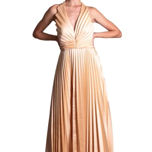 Abito Lungo in mikado Plissè con scollo all'americana TASSOS