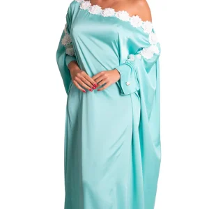 Abito caftano lungo in raso dettaglio fiori ANTONELLA BRAVI