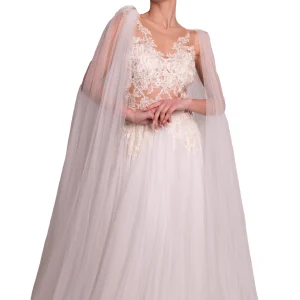 Abito lungo cerimonia in tulle e pizzo RHEA COSTA