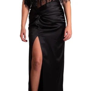 Abito lungo di raso con frange JAISOSUS