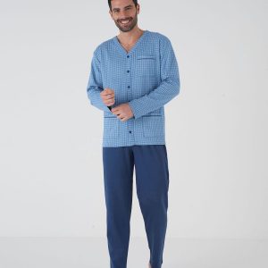 Pigiama uomo aperto davanti invernale in caldo cotone Karel KF5101