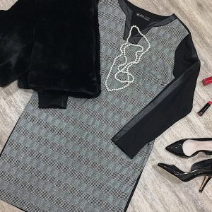 ANITA – Tubino stampa a quadri con inserti in pelle